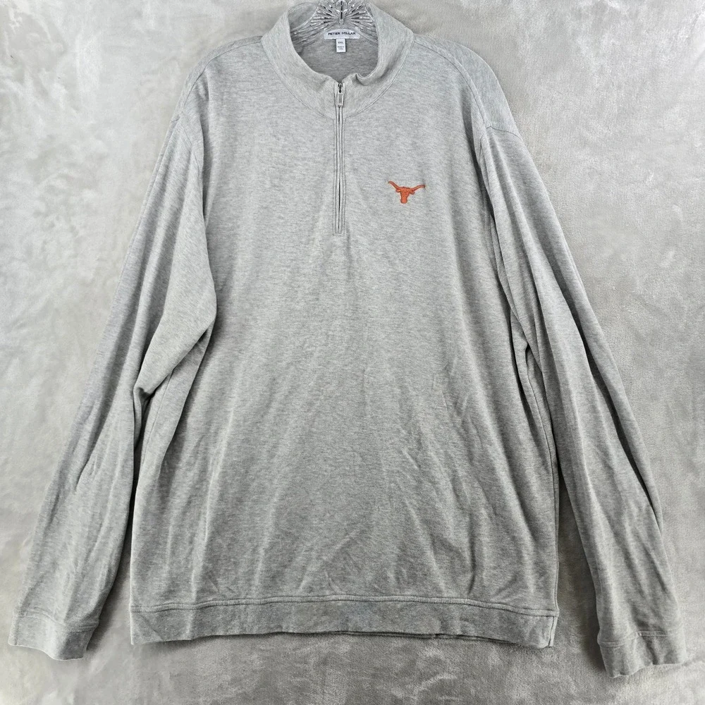 Peter Millar Quarter Zip Pullover Mens XXL Gray Texas Longhorns Embroidered Logo